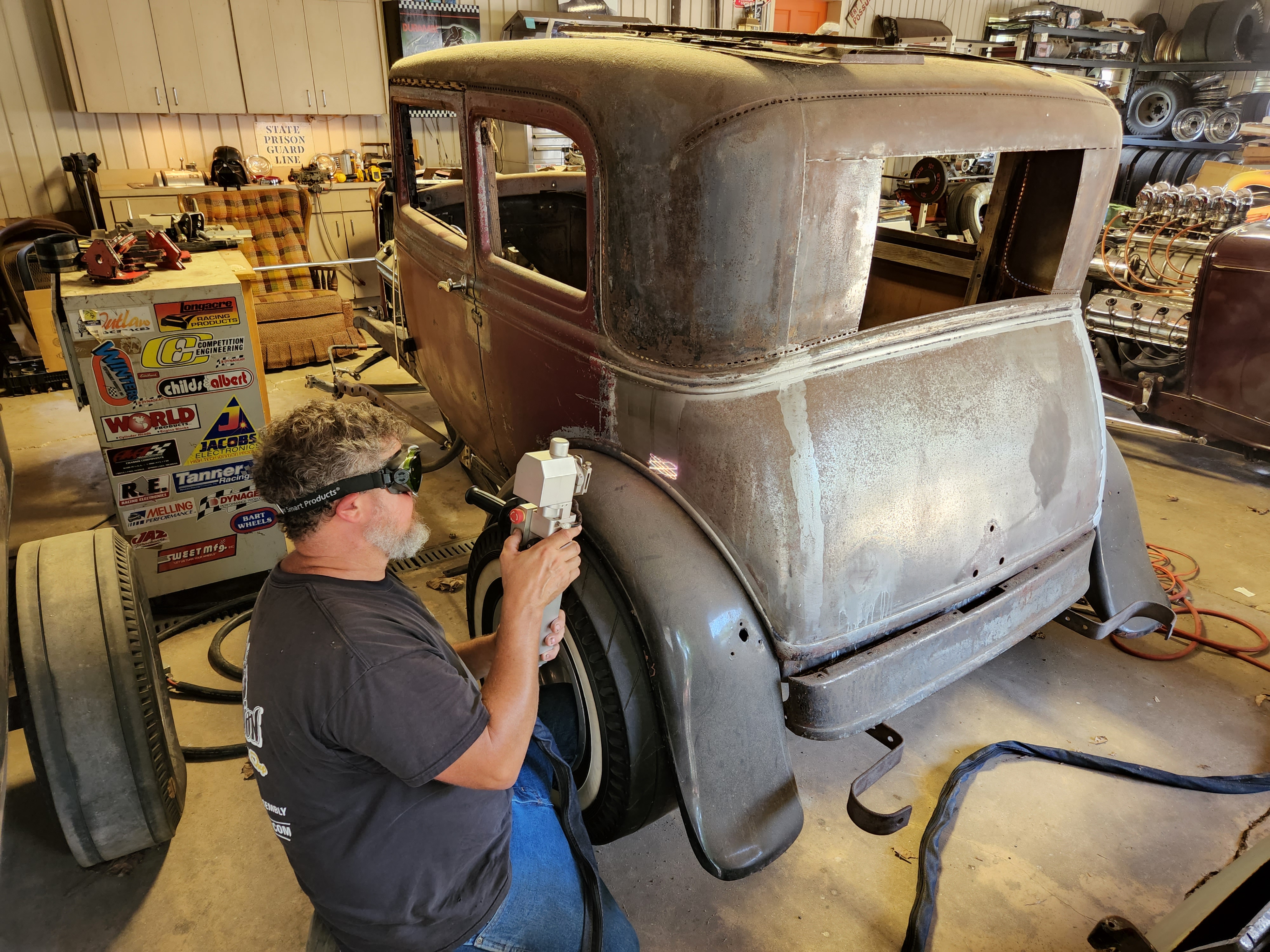 Laser cleaning rust from 1932 Ford Vicky.